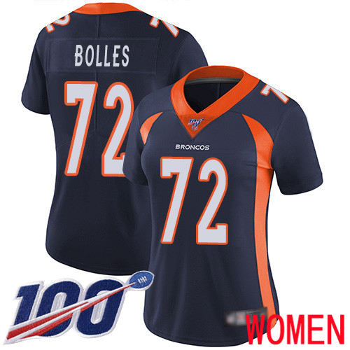 Women Denver Broncos #72 Garett Bolles Navy Blue Alternate Vapor Untouchable Limited Player 100th Season Football NFL Jersey->women nfl jersey->Women Jersey